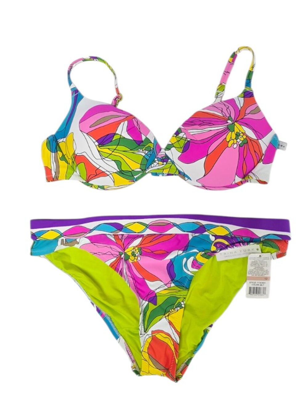 Trina Turk Underwire Padded Bikini Top & Bottoms Set, Resort, Vacation, Sz 12